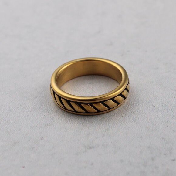 Gold Rope Band Ring Stainless Steel - Picture 3 of 4